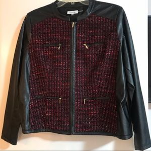 CALVIN KLEIN FAUX LEATHER TWEED MOTO JACKET